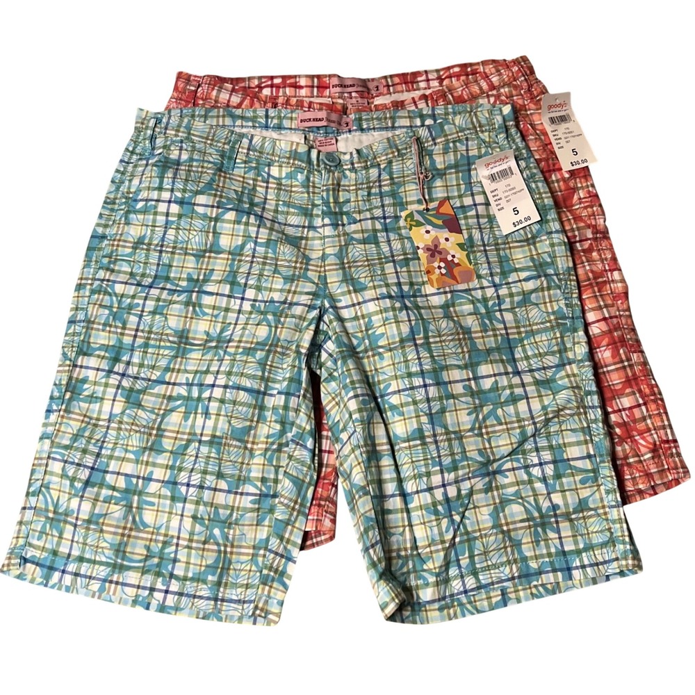 Duck Head Jeans Co Y2K Bermuda Shorts Lot 2 Plaid Tropical Floral Cotton 5